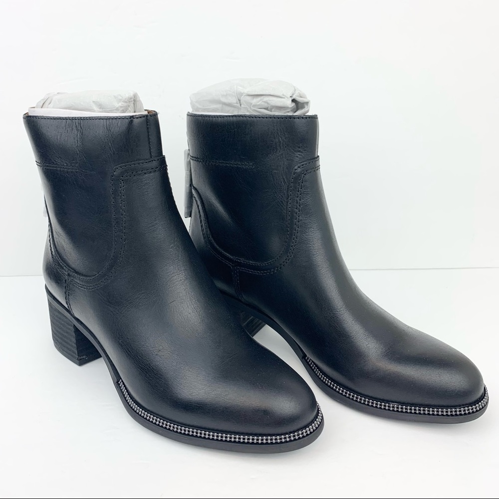 Franco Sarto Leather Booties Chelsea Studded Moto Ankle Stacked Block Heel